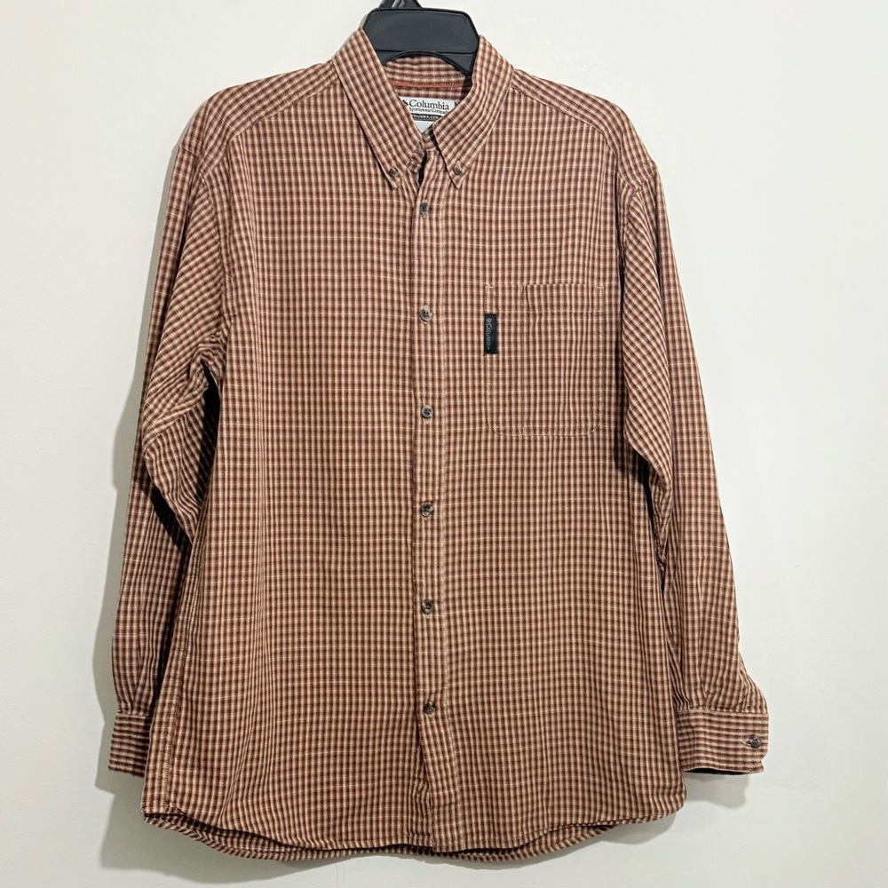 Columbia Men’s Burgundy Plaid Button Down Shirt Long Sleeve Size M